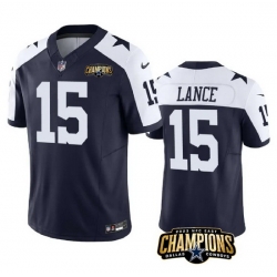 Men Dallas Cowboys 15 Trey Lance Navy White 2023 F U S E  NFC East Champions Patch Stitched Football Jersey