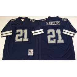 Men Dallas Cowboys 21 Deion Sanders Navy M&N Throwback Jersey