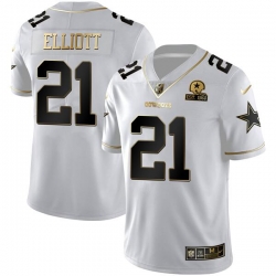 Men Dallas Cowboys 21 Ezekiel Elliott White Golden Edition With 1960 Patch Limited Stitched Jersey