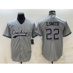 Men Dallas Cowboys 22 Emmitt Smith Grey With Patch Cool Base Stitched Baseball Jersey