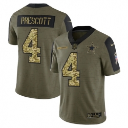 Men Dallas Cowboys 4 Dak Prescott 2021 Salute To Service Olive Camo Limited Stitched Jersey