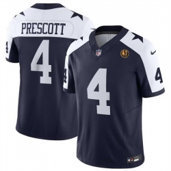 Men Dallas Cowboys 4 Dak Prescott Navy 2023 F U S E  With John Madden Patch Vapor Limited Stitched Football Jerseys