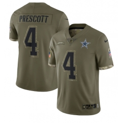 Men Dallas Cowboys 4 Dak Prescott Olive 2022 Salute To Service Limited Stitched Jersey