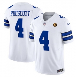 Men Dallas Cowboys 4 Dak Prescott White 2023 F U S E  With John Madden Patch Vapor Limited Stitched Football Jersey