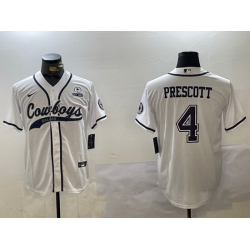 Men Dallas Cowboys 4 White Team With Patch Cool Base Stitched Baseball Jersey 2