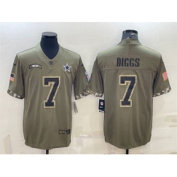 Men Dallas Cowboys 7 Trevon Diggs Olive 2022 Salute To Service Limited Stitched Jersey