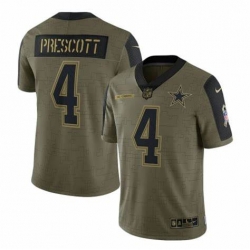 Men Dallas Cowboys Dak Prescott Nike Olive 2021 Salute To Service Game Jersey