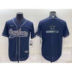 Men Dallas Cowboys Navy Team Big Logo With Patch Cool Base Stitched Baseball Jersey