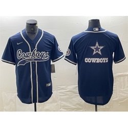 Men Dallas Cowboys Navy Team Big Logo With Patch Cool Base Stitched Baseball Jersey