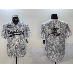 Men Dallas Cowboys Team Big Logo 2024 Arctic Camo Salute To Service Stitched Baseball Jersey 2