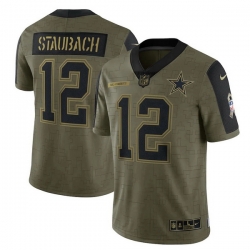 Men's Dallas Cowboys Roger Staubach Nike Olive 2021 Salute To Service Retired Player Limited Jersey