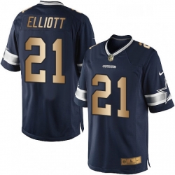 Mens Nike Dallas Cowboys 21 Ezekiel Elliott Limited NavyGold Team Color NFL Jersey