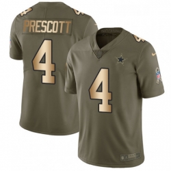 Mens Nike Dallas Cowboys 4 Dak Prescott Limited OliveGold 2017 Salute to Service NFL Jersey