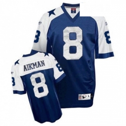 Mens Reebok Dallas Cowboys 8 Troy Aikman Authentic Navy Blue Thanksgiving Throwback NFL Jersey