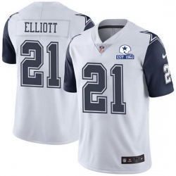 Nike Cowboys 21 Ezekiel Elliott White Men Stitched With Established In 1960 Patch NFL Limited Rush Jersey