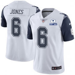 Nike Cowboys 6 Chris Jones White Men Stitched With Established In 1960 Patch NFL Limited Rush Jersey