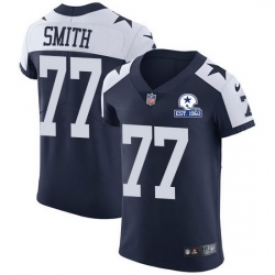 Nike Cowboys 77 Tyron Smith Navy Blue Thanksgiving Men Stitched With Established In 1960 Patch NFL Vapor Untouchable Throwback Elite Jersey