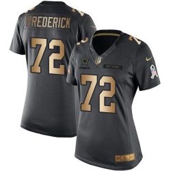 Nike Cowboys #72 Travis Frederick Black Womens Stitched NFL Limited Gold Salute to Service Jersey