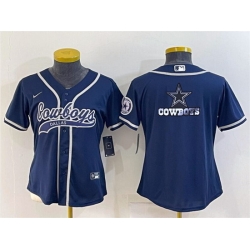 Women Dallas Cowboys Navy Team Big Logo With Patch Cool Base Stitched Baseball Jersey