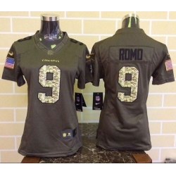 Women Nike Cowboys #9 Tony Romo Green Stitched NFL Limited Salute to Service Jersey