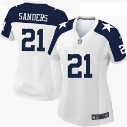 Womens Nike Dallas Cowboys 21 Deion Sanders Limited White Throwback Alternate NFL Jersey