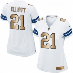 Womens Nike Dallas Cowboys 21 Ezekiel Elliott Elite WhiteGold NFL Jersey