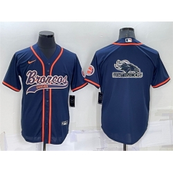 Men Denver Broncos Navy Team Big Logo With Patch Cool Base Stitched Baseball Jersey