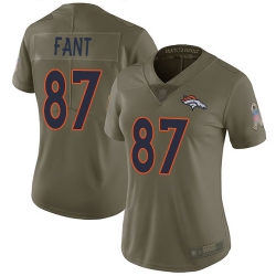 Broncos 87 Noah Fant Olive Women Stitched Football Limited 2017 Salute to Service Jersey