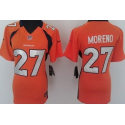 Women Nike Denver Broncos 27# Knowshon Moreno Orange Nike NFL Jerseys