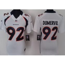 Women Nike Denver Broncos 92# Elvis Dumervil White Nike NFL Jerseys