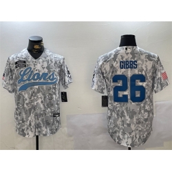 Men Detroit Lions 26 Jahmyr Gibbs 2024 Arctic Camo Salute To Service Stitched Baseball Jersey