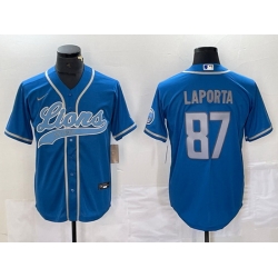 Men Detroit Lions 87 Sam LaPorta Blue Cool Base Stitched Baseball Jersey