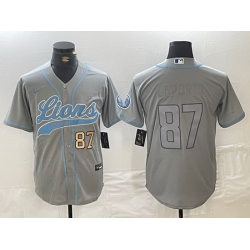 Men Detroit Lions 87 Sam LaPorta Grey Cool Base Stitched Baseball Jersey