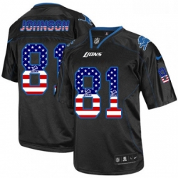 Men Nike Detroit Lions 81 Calvin Johnson Elite Black USA Flag Fashion NFL Jersey