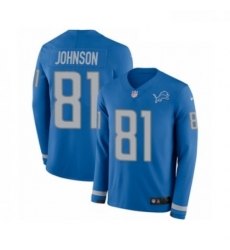 Men Nike Detroit Lions 81 Calvin Johnson Limited Blue Therma Long Sleeve NFL Jersey