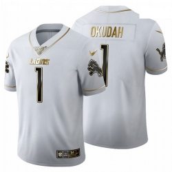 Men Nike Lions 1 Jeff Okudah White Vapor Limited Jersey 2020 NFL Draft Golden Edition