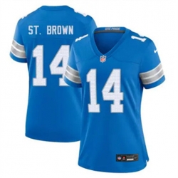 Women Detroit Lions 14 Amon Ra St Brown Blue 2024 F U S E Vapor Limited Stitched Jersey