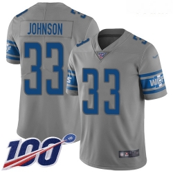 Lions #33 Kerryon Johnson Gray Youth Stitched Football Limited Inverted Legend 100th Season Jersey