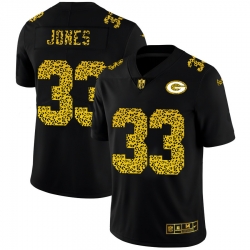 Green Bay Green Bay Green Bay Green Bay Packers 33 Aaron Jones Men Nike Leopard Print Fashion Vapor Limited NFL Jersey Black