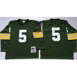 Men Green Bay Green Bay Packers 5 Paul Hornung Green Long Sleeve M&N Throwback Jersey