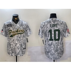 Men Green Bay Packers 10 Jordan Love 2024 Arctic Camo Salute To Service Stitched Baseball Jersey