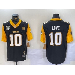 Men Green Bay Packers 10 Jordan Love Black White Gold 2024 F U S E  Home Patch Vapor Untouchable Limited Stitched Jersey 1