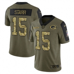 Men Green Bay Packers 15 Bart Starr 2021 Salute To Service Olive Camo Limited Stitched Jersey