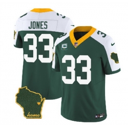 Men Green Bay Packers 33 Aaron Jones Green White 2023 F U S E  Home Patch And 1 Star C Patch Vapor Untouchable Limited Stitched Jersey