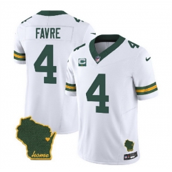 Men Green Bay Packers 4 Brett Favre White 2023 F U S E  Home Patch And 1 Star C Patch Vapor Untouchable Limited Stitched Jersey