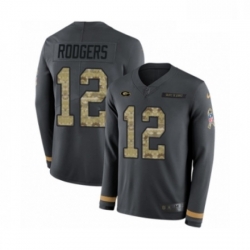 Men Nike Green Bay Packers 12 Aaron Rodgers Limited Black Salute to Service Therma Long Sleeve NFL Jersey