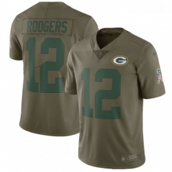 Men Nike Green Bay Packers 12 Aaron Rodgers Limited Olive 2017 Salute to Service NFL Jersey