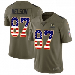 Men Nike Green Bay Packers 87 Jordy Nelson Limited OliveUSA Flag 2017 Salute to Service NFL Jersey