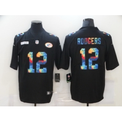 Nike Green Bay Green Bay Packers 12 Aaron Rodgers Black Vapor Untouchable Rainbow Limited Jersey