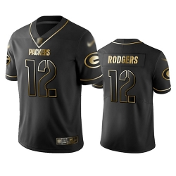 Packers 12 Aaron Rodgers Black Men Stitched Football Limited Golden Edition Jersey